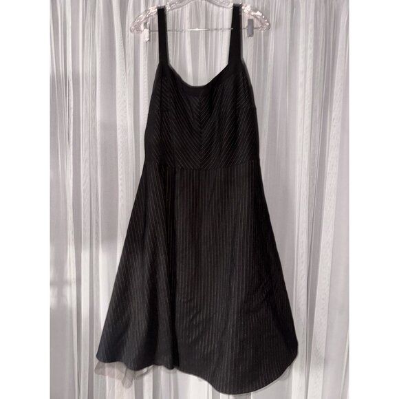 Ruby Rox Black Pinstripe Sleeveless Fit & Flare Dress With Tulle Underskirt Size - Picture 2 of 8